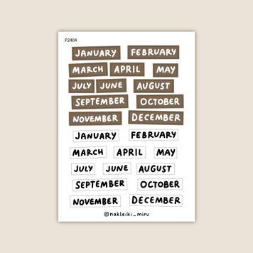 Stickers for planning - months in kraft color and black and white
